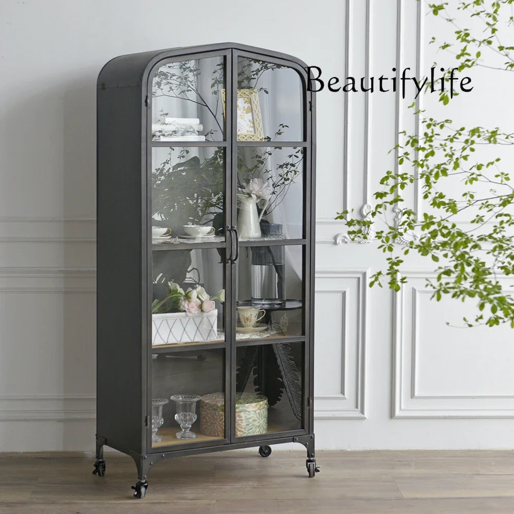

DD25Simple black wrought iron glass, living room, study, storage display side cabinet, figure storage display cabinet
