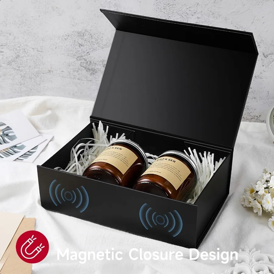 Kotak Hadiah Hitam dengan Tutup Magnetik untuk Hadiah, Kotak Hadiah Kecil untuk Pembungkus Kado untuk Proposal Groomsman, Ulang Tahun, Natal