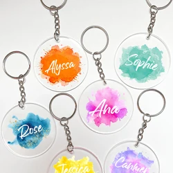 Personalized Keychain Pendant Watercolor Backgraund with Name Key Chain Keyring Mobile Phone Bag Jewelry Accessories Best Gifts