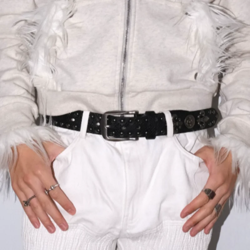 Vintage Punk‑Style Heavy‑Duty Metal Buckle Belt Snake‑Print Rivet Rock Hip-hop Y2K Waist Belt Unisex Niche Fashion Accessory