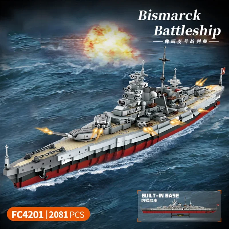 WW2 Large Warship Model Building Kits 2081pcs Germany Bismack Battleship Building Blocks Toys Military Bricks Gifts for Kids