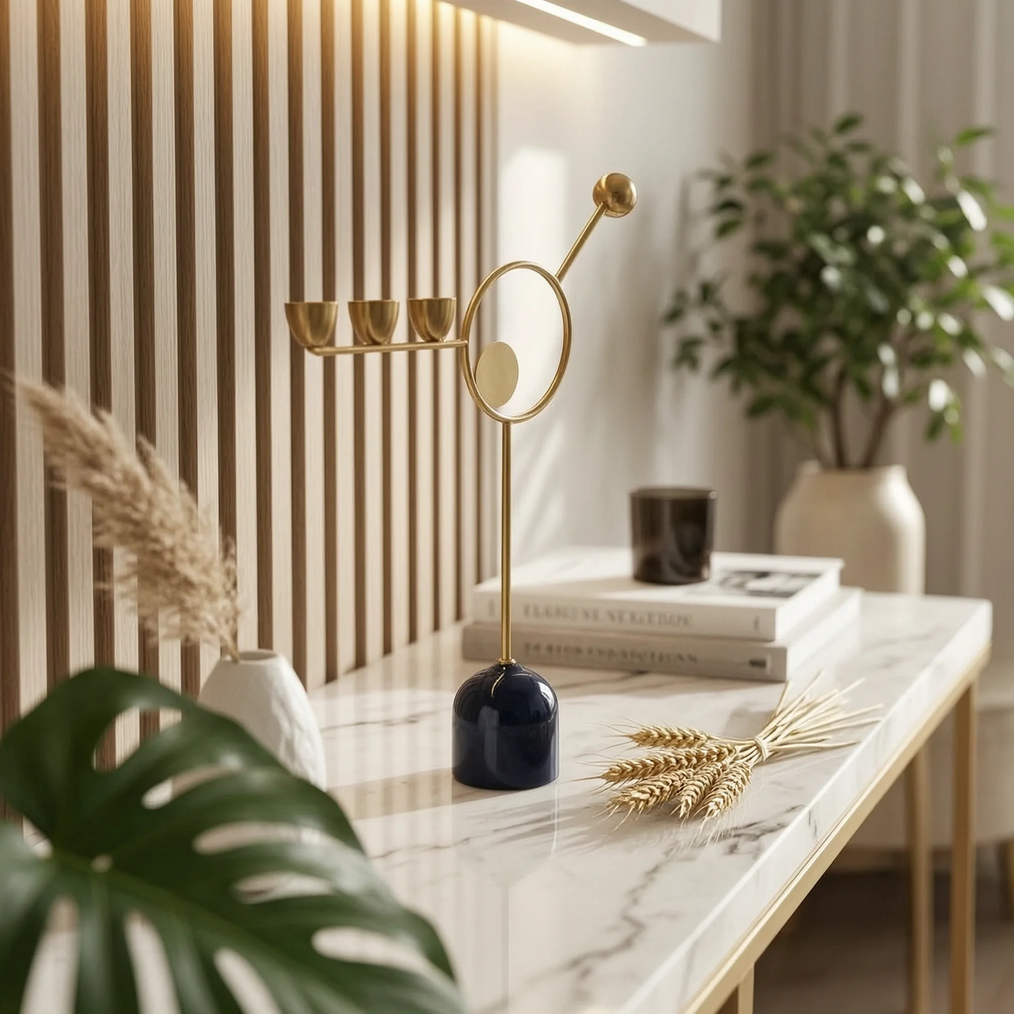 Gold-toned Metal Frame Candle Holder Geometric Sculptural Bougeoir Contemporary Modern Minimalist Decorative Art for Hotel Decor