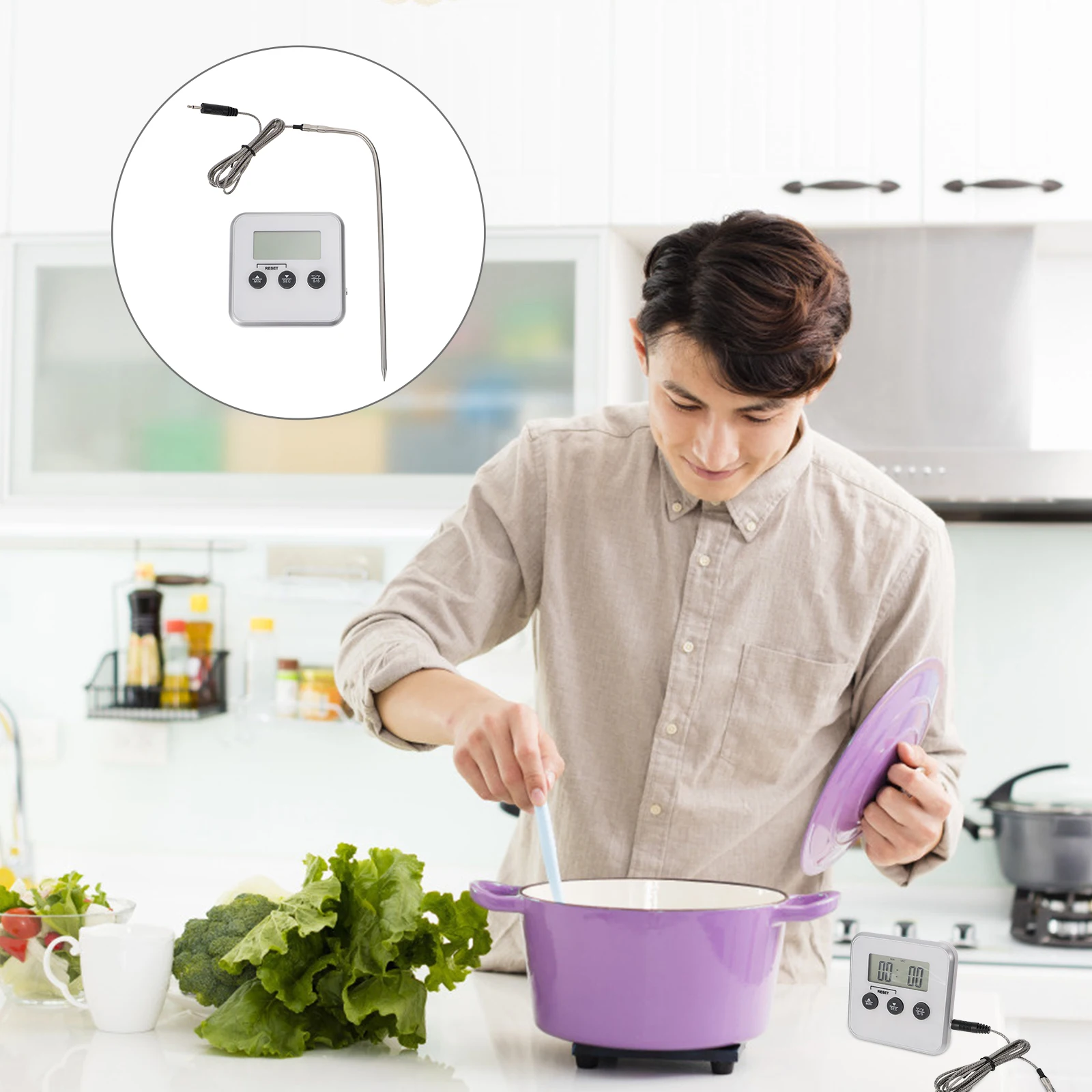 

Magnetic Bbq Thermometer Digital Timing Food Thermometer Alarm Stand Hanging Grilling Cooking Tool Waterproof Probe Accessory