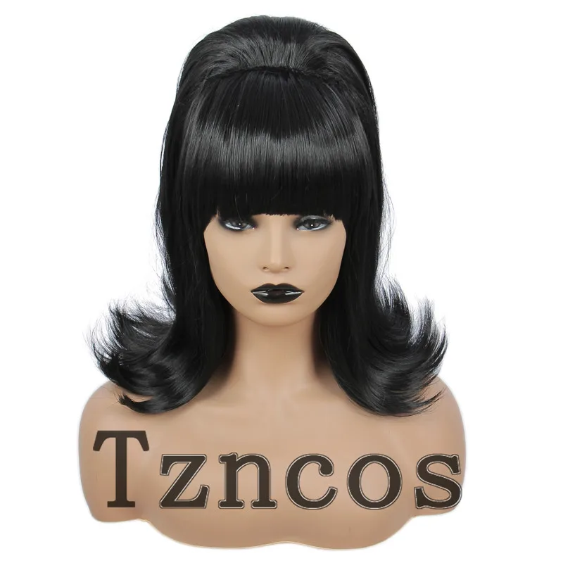 Tzncos 70s 80s Women Housewife Beehive Costume Wigs Wife Short Black Hair