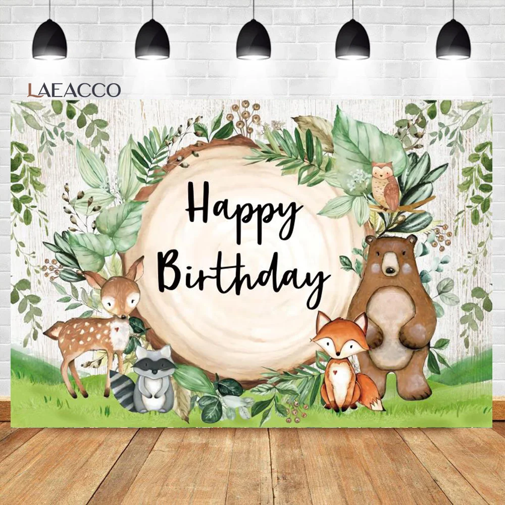 Laeacco Safari Birthday Backdrop Forest Woodland Jungle Animals Tropical Baby Shower Portrait Customized Photography Background