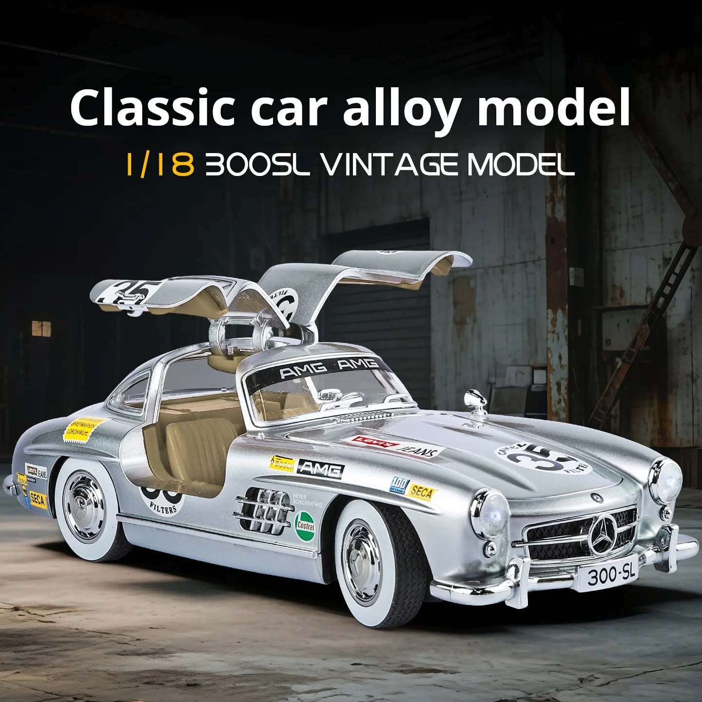 

Color printing version 1/18 Benz 300SL vintage car classic gull-wing door simulation alloy car model collection ornament