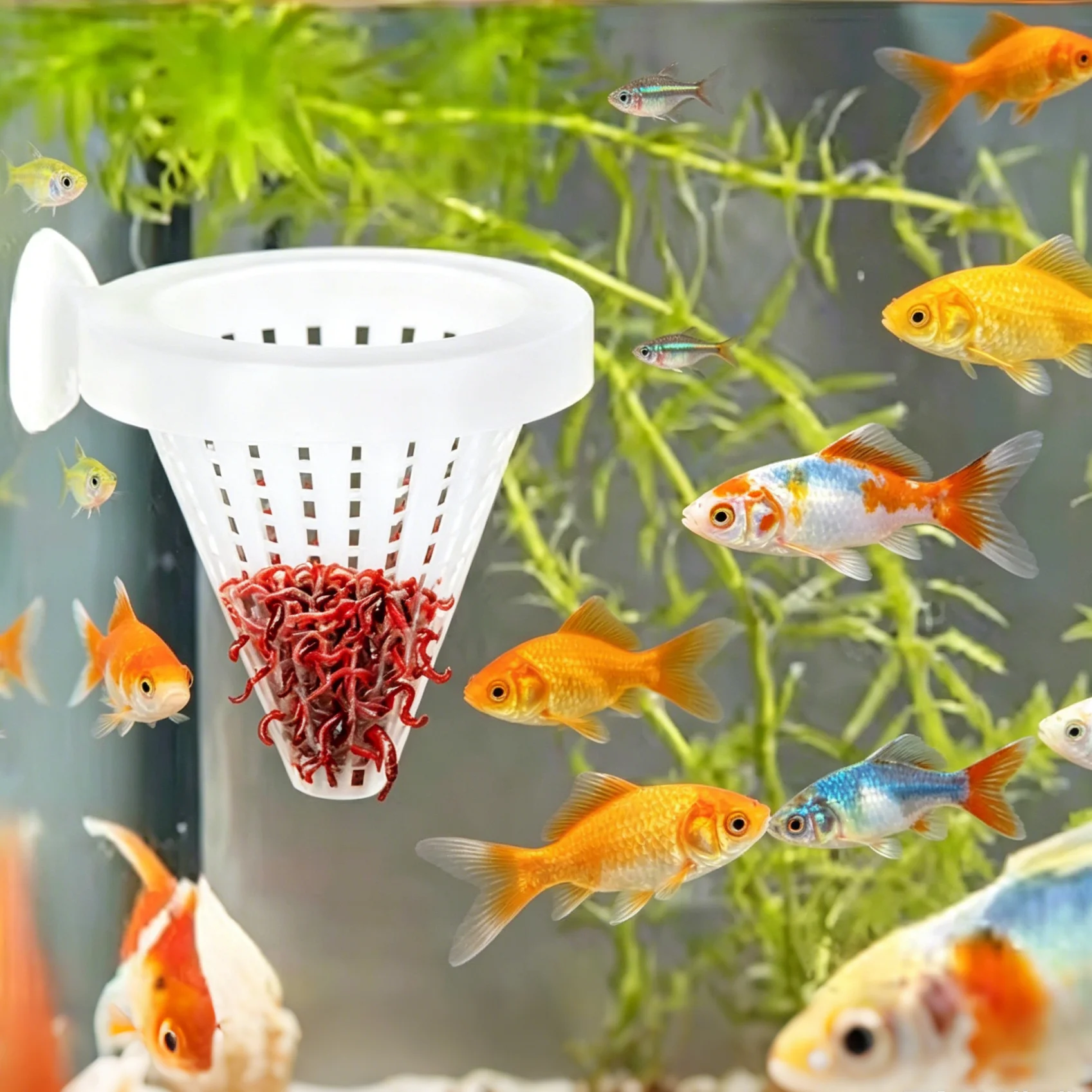 2 Pcs Aquarium Frozen Bloodworm Feeder Cup – Fixed Position Feeding, Reduce Waste, No Mess in Tank, Clear Plastic