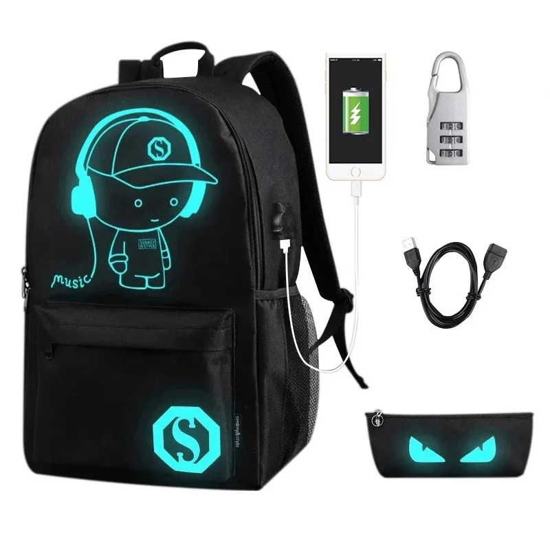 

USB Charge music luminous 2024 new unisex schoolbag For teenage teenagers backpack to school Student book for boys girls