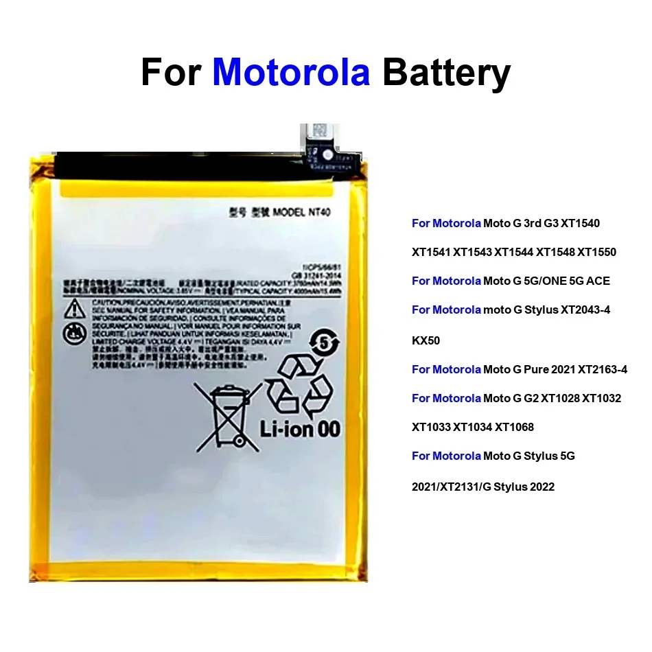 

Mobile Phone Battery Reliable Power MD50 FC40 KX50 2010-5000Mah For Motorola Moto G G2 Pure Stylus XT2043-4 5G 2021 3RD 2022
