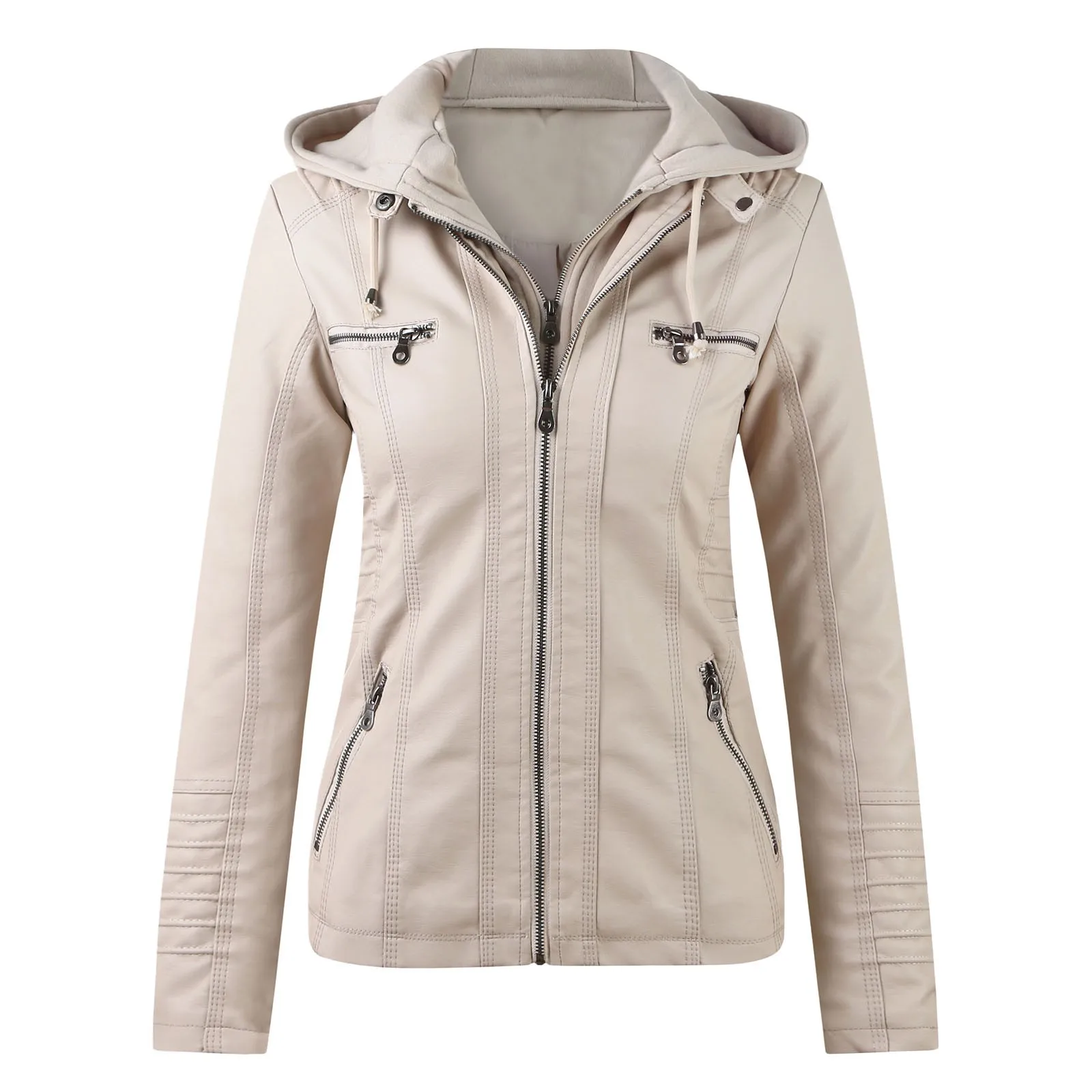 Veste en cuir PU mince pour femmes, sweats à capuche de mode coréenne, poche, tout match, vêtements pour femmes, vêtements de moto gothiques, combinaison de vêtements unisexes