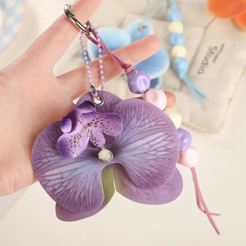

Simulation Flower Orchid Lily Keychain Backpack Decoration Colorful Flower Bag Pendant Butterfly Orchid Keychain