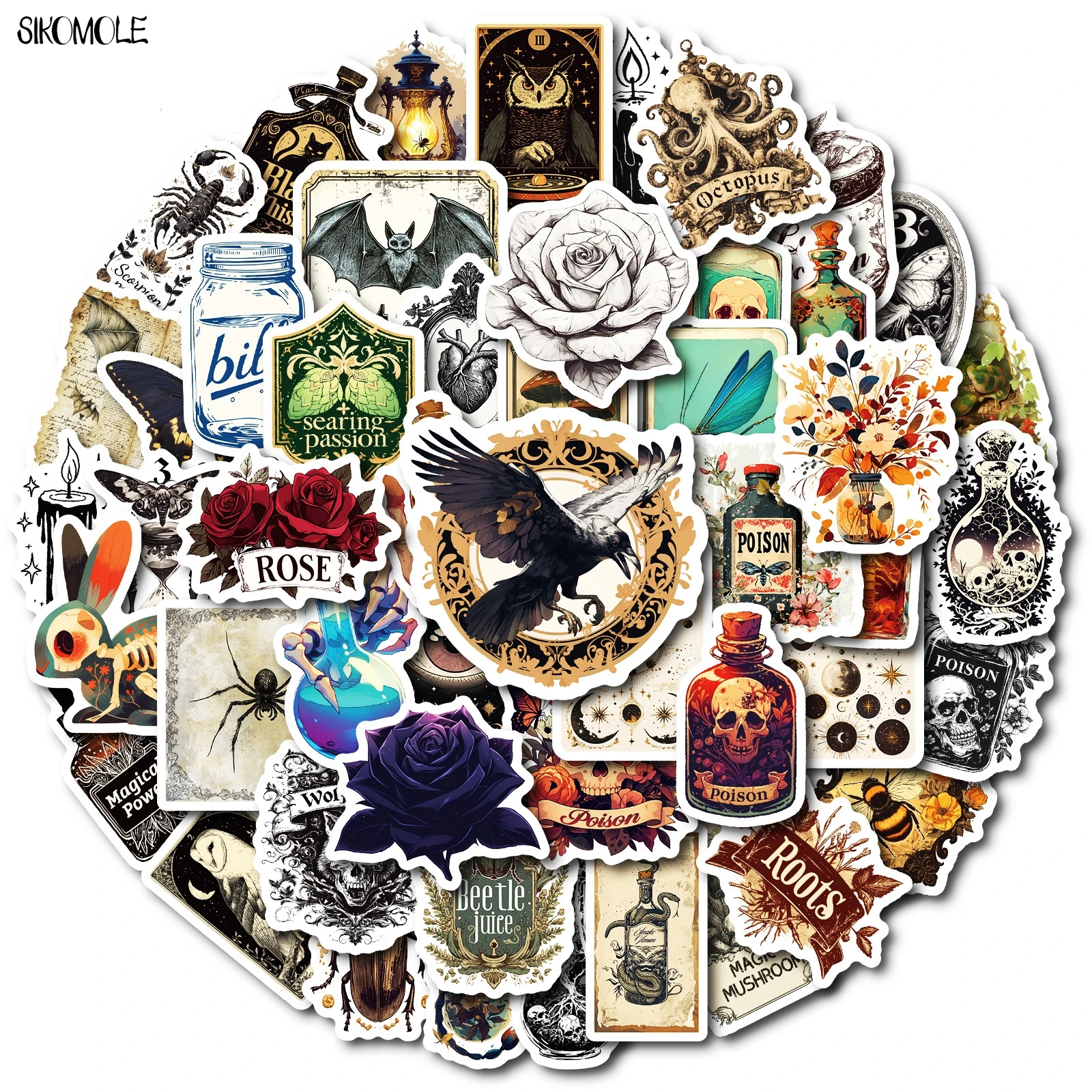 10/30/50PCS Vintage Potionโคมไฟน้ํามันRoseสติกเกอร์PoisonความงามDIYของเล่นเด็กกระเป๋าเดินทางตู้เย็นDecal Graffitiสติกเกอร์แพ็ค