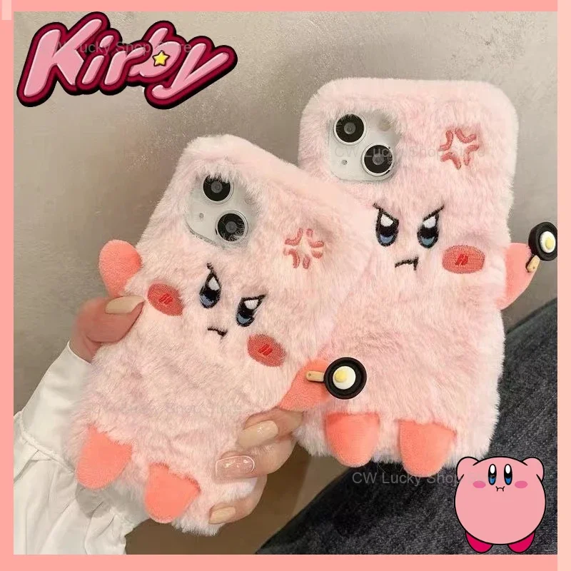 Kirby Cute Plush Phone Case for IPhone 15 14 Plus 13 12 11 Pro Max Cartoon Shockproof Bumper Protection Back Cover Girls Gift