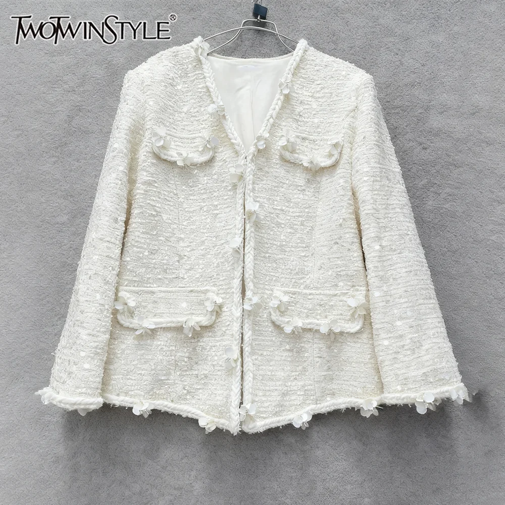 

GALCAUR однотонная уличная куртка с блестками, женская свободная легкая роскошная женская куртка с v-образным вырезом и длинным рукавом, осенняя мода, новинка