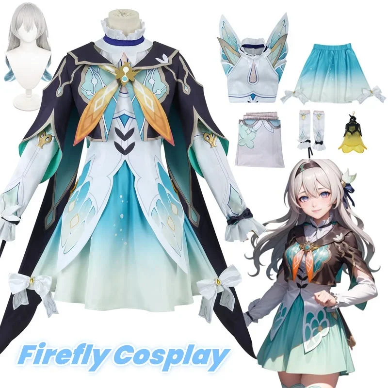 Game Honkai Star Rail Firefly Cosplay Costume Dress Uniform Wig Full Set Suits Uniform Firefly Cosplay Wig Costume Props