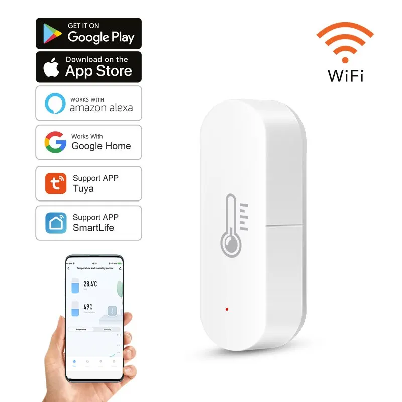 Tuya WiFi Sensor Inteligente de Temperatura e Umidade, App Monitor Remoto, Funciona com Alexa e Google Assistant