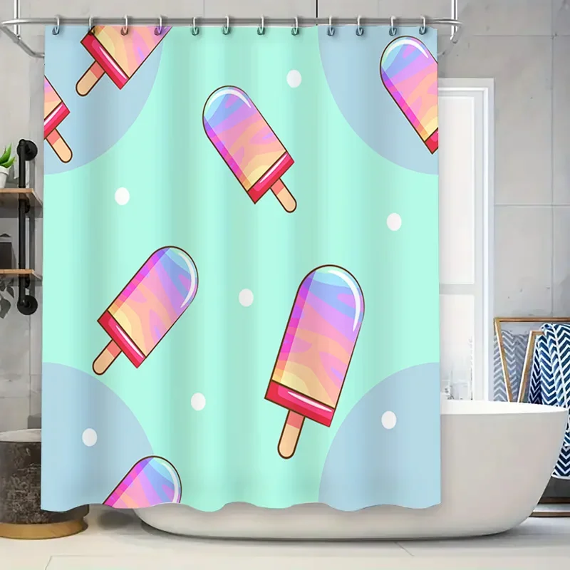 

Очаровательная синяя занавеска для душа с красочным рисунком эскимо для украшения ванной комнаты, комплект водонепроницаемых тканевых ковриков для ванной