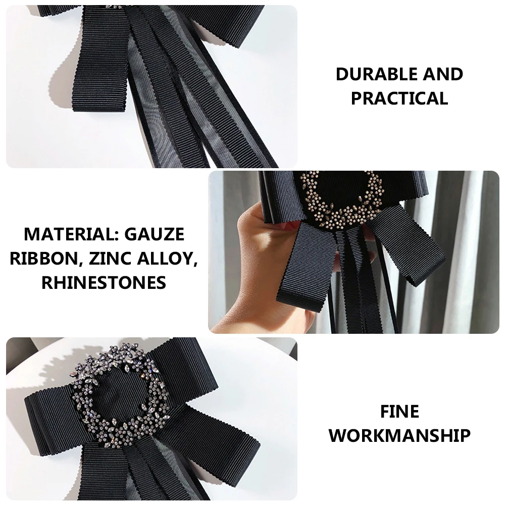 

Rhinestone Bow Tie Brooch Black Pre tied Ribbon Women Neck Tie Crystal Clothing Accessory Elegant Wedding Party Banquet Fashion