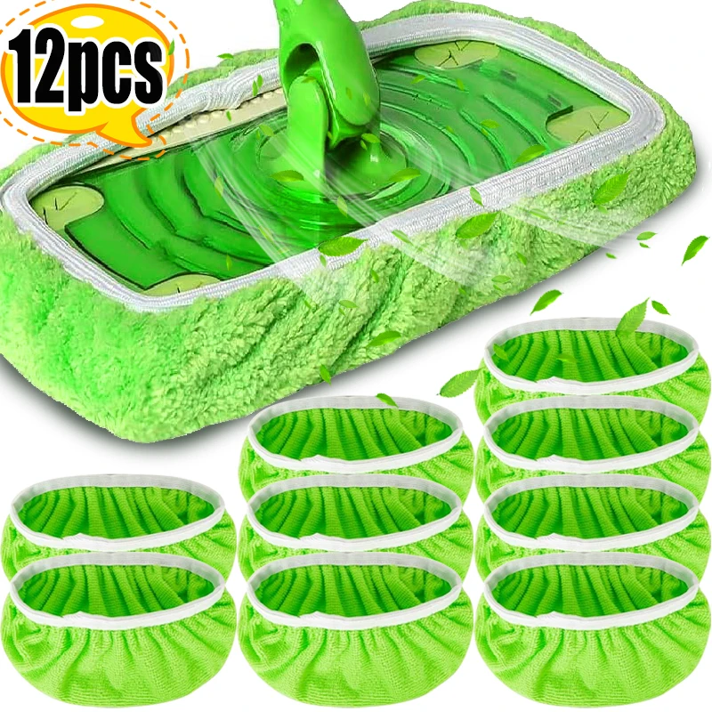 Wet & Dry Reusable Microfiber Mop Pads Green Furniture Flooring Sweeper Cleaning Cloths Mop Head Replacement Washable Rag Towel