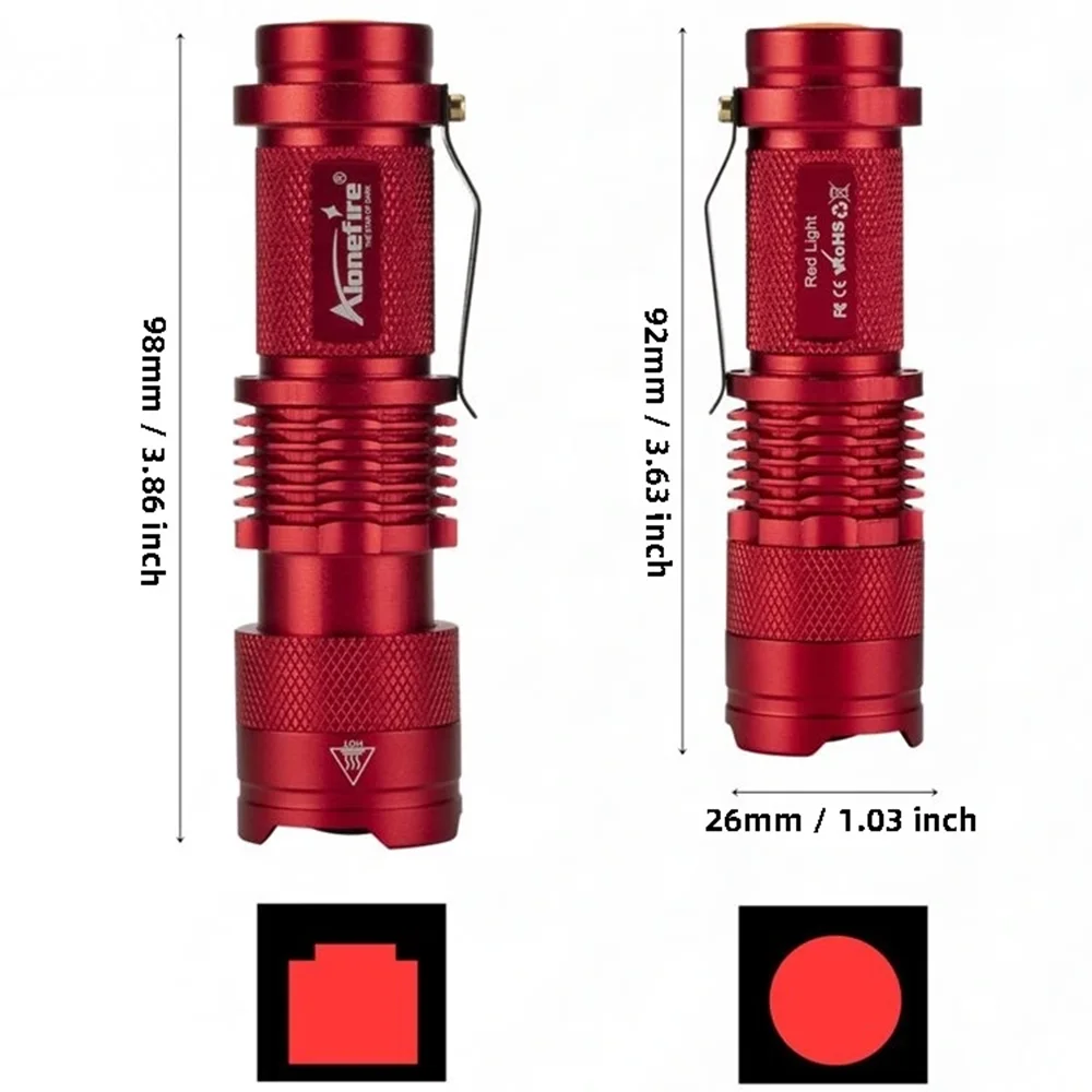 ズーム付きの赤い懐中電灯,ハンティング,ミニlcd,Foxe,天文学,確認スター,ホテル,カメラ,トーチ,aa cel