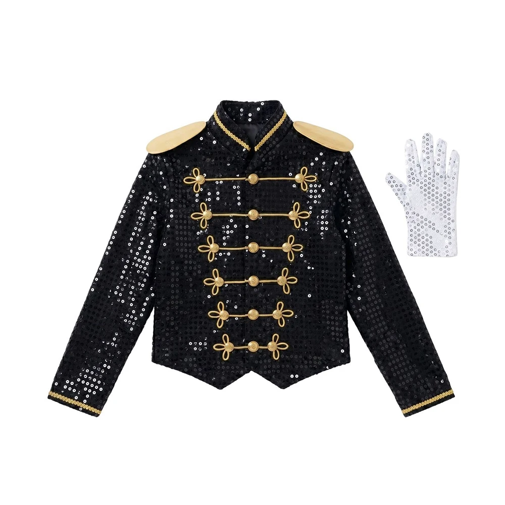 Kids Black Sequin MJ Jacket Gloves Michael Jackson Cosplay Costume Coat Hallowe… - Image 5