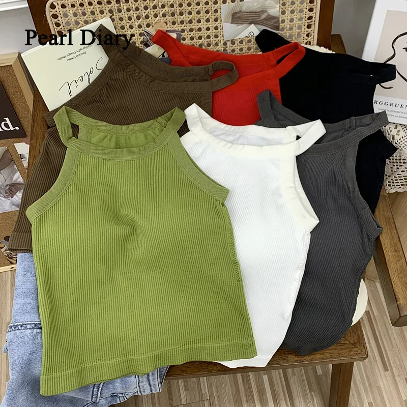 Pearl Diary New Women Motion Tank Tops with Bra Pad Sexy Backless Knitting Tank Tops for Women Running Tops Y2K Streetwear