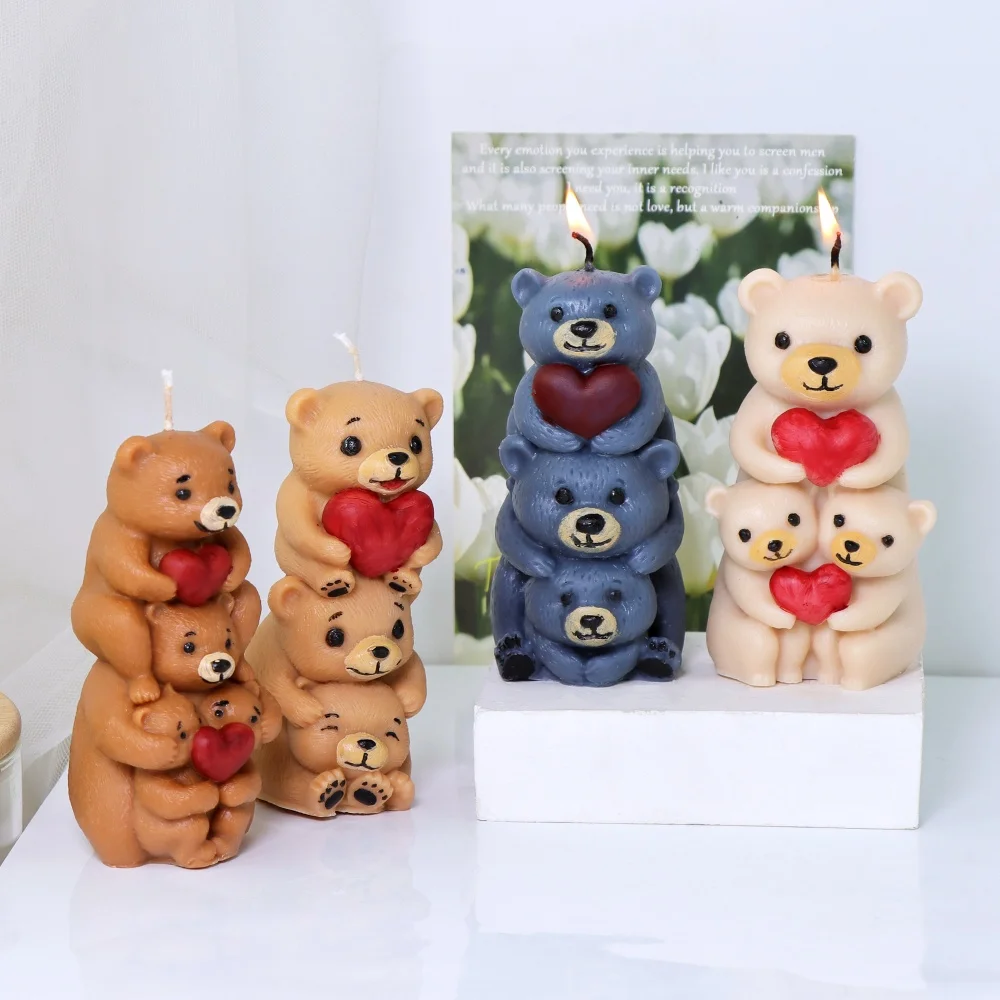 لتقوم بها بنفسك حساسة Jenga الدب المعانقة القلب سيليكون قالب شمع لطيف الحيوان Jenga الراتنج قالب الصابون للفن والديكور المنزل