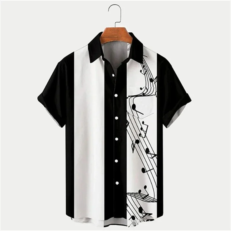 Camisa masculina verão camisa havaiana padrão impressão notas musicais ao ar livre rua manga curta roupas impressas designer de moda