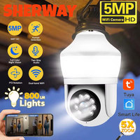 Tuya E27 Light Bulb Dual Screen WiFi Camera 5MP Indoor 5x Zoom PTZ Security Camera IR Color Night Vision Wireless Surveillance