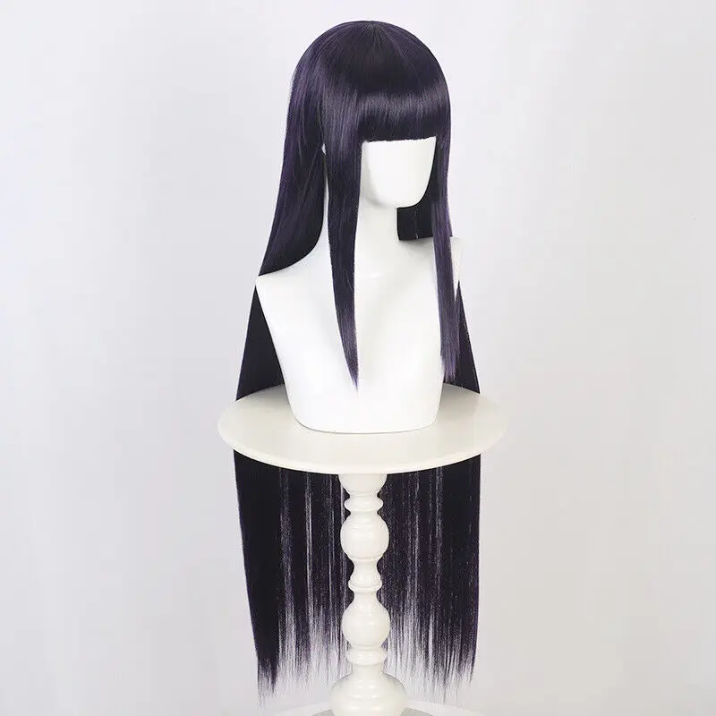 Peluca de pelo largo y liso para mujer, negro, Morado, antiguo