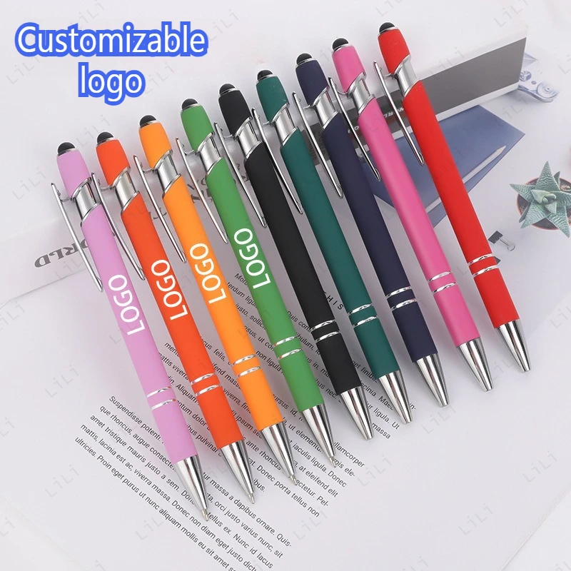 

100pc/set Wholesale Engraved Logo Printing Advertisement Ballpoint Pen Metal Aluminum Rod Retractable Capacitor Touch Beauty Pen