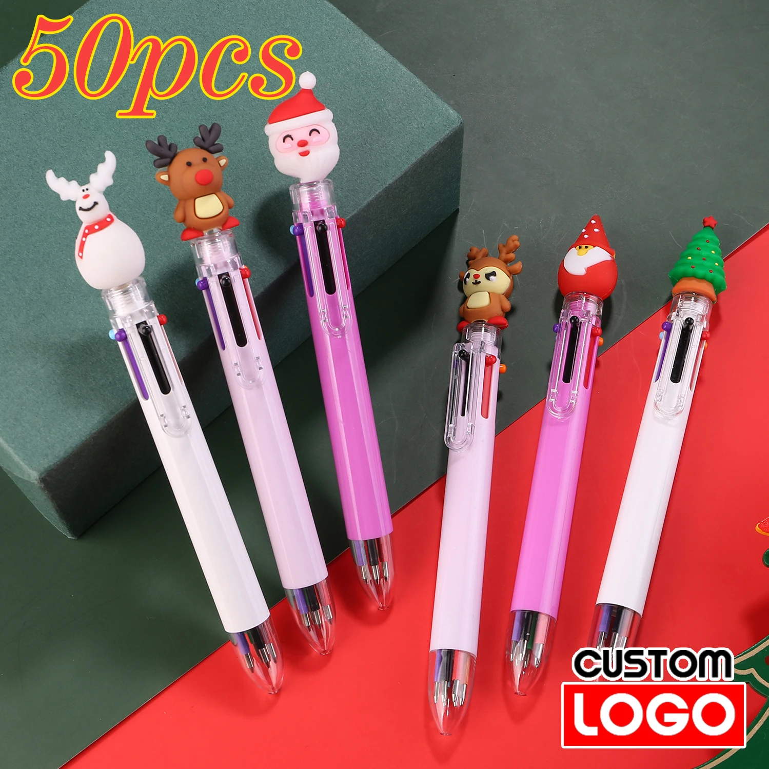 

50Pcs Christmas 6 Colors Ballpoint Pen Custom Logo Cartoon Christmas Gift Pen Retractable Pen School Office Supplies Wholesale