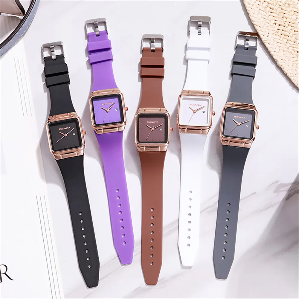 Moda 2023 Las mujeres de la marca simple cuadrado calendario negro reloj de cuarzo Casual correa de silicona reloj femenino reloj de pulsera