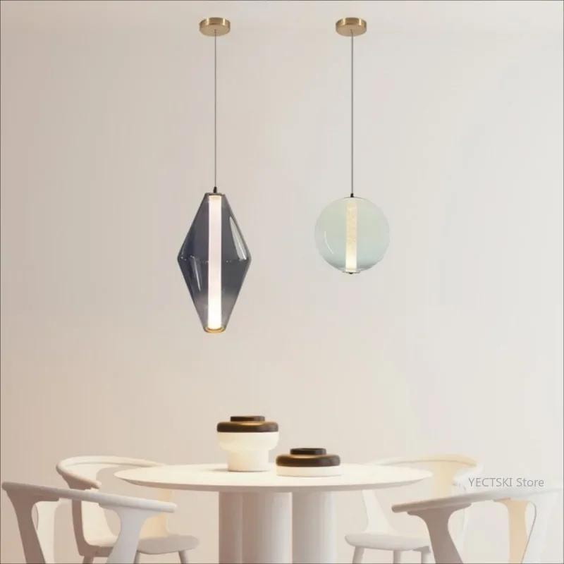 

GHJUYIOL Bedroom, bedside, dining room, high-end, creative art, glass lamp, Nordic light luxury, hotel minimalist pendant light