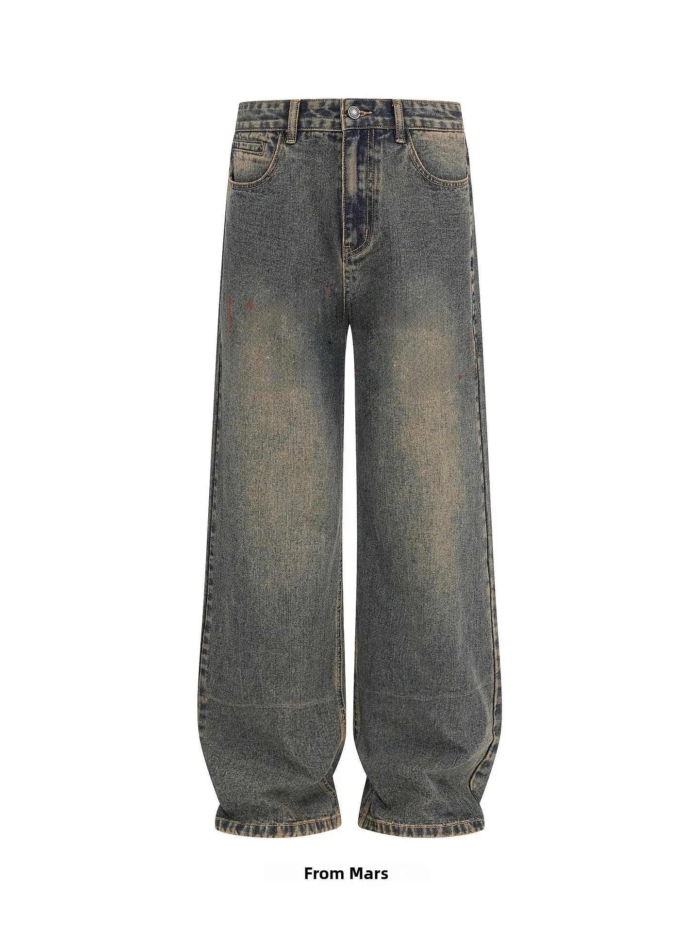 

Casual Versatile Brand Loose Straight Leg Jeans Letter Print Teenager Faion Breathable Cotton Polyester Blend