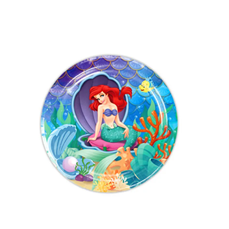 The Little Mermaid Princess Ariel Tableware Set Birthday Party Decorations Paper Plate Napkin Cup Tablecloth Party Supplies