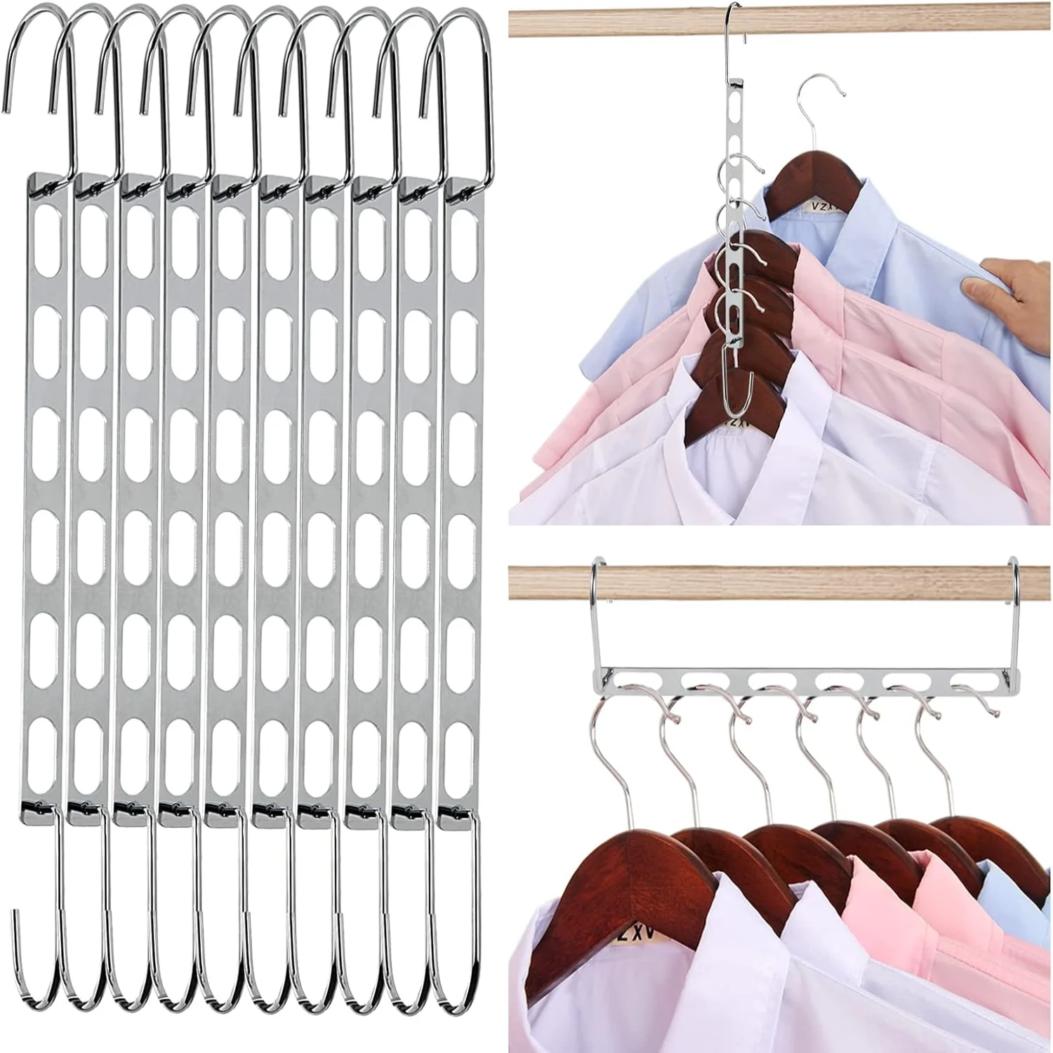 

Space Saving Hangers, 10 Pack Metal Hanger Organizer, Space Saver Hangers, Collapsible Hangers for Heavy Clothes, Hangers for C