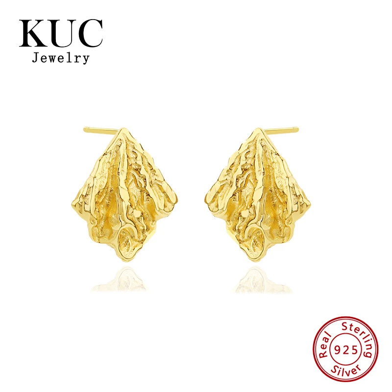 Fashion Vintage Niche 18k Gold Plated 925 Sterling Silver Fine Jewelry Stud Earring Lava Textured Earrings