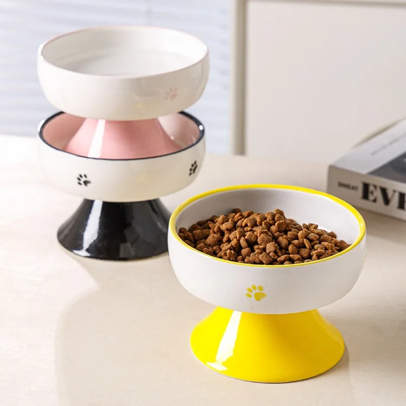 Cat Bowl High Legged Ceramic Food Bowl Water Feeding Hair Opening Rice Bowl Dog Feeding Bowl Cervical Protection Pet Products