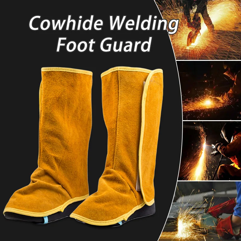 1 Pair Cowhide Leather Welding Spats Protective Shoes Feet Cover Heat Resistant Flame-Retardant Welding Boot Cover Safety Work