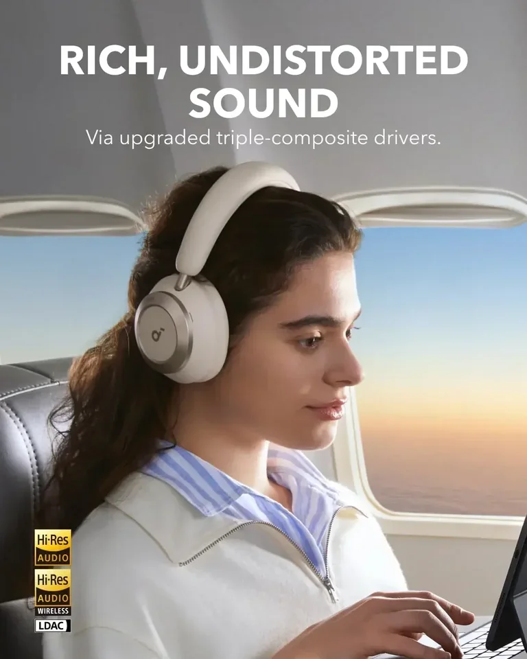 Soundcore Space One Pro 60H A3062 Adaptive Active Noise Cancelling Headphones 6 Mic Driven for Mobile Phone Use view 4