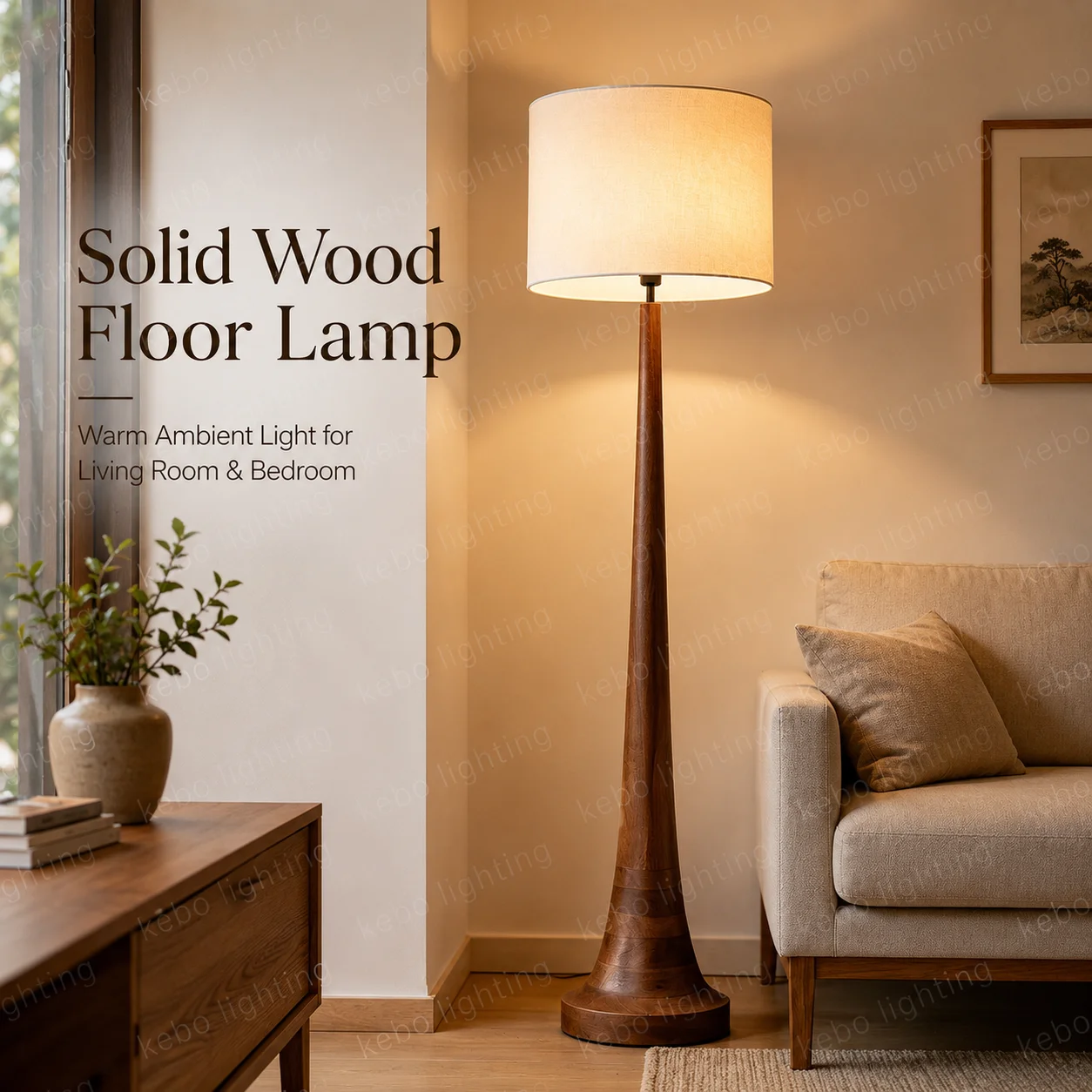 Vintage Floor Lamp for Living Room, Rustic Farmhouse Standing Lamp with Rotary Switch and Linen Shade, Retro Resin Floor Lamp