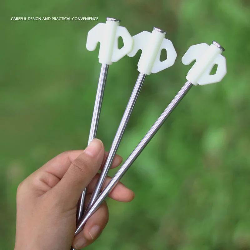 10 Uds./8 pulgadas estacas para tienda de campaña con clavos para tienda de campaña, estacas fluorescentes de acero resistente para toldo de acampada, tienda de campaña, suelo Na