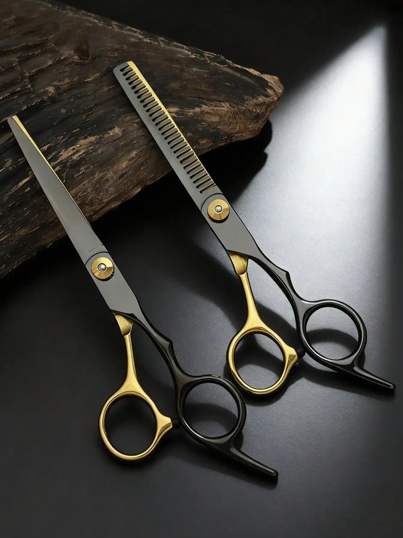 

1pc/2pcs High Quality Professional Hair Cutting Scissors Set For Home Use, Stainless Steel Haircutting Shears, Black And Gold,Ha