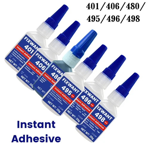 Pegamento de unión rápida instantánea 401 406 480 495 460 496 pegamento fuerte adhesivo resistente a altas temperaturas para Metal plástico PVC 20g