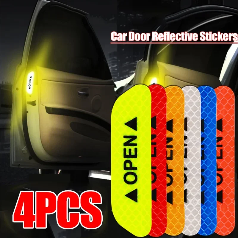 2/4Pcs Car Door Stickers Universal Safety Warning Mark OPEN High Reflective Tape Decal Night Auto Exterior Motorcycle Sticker