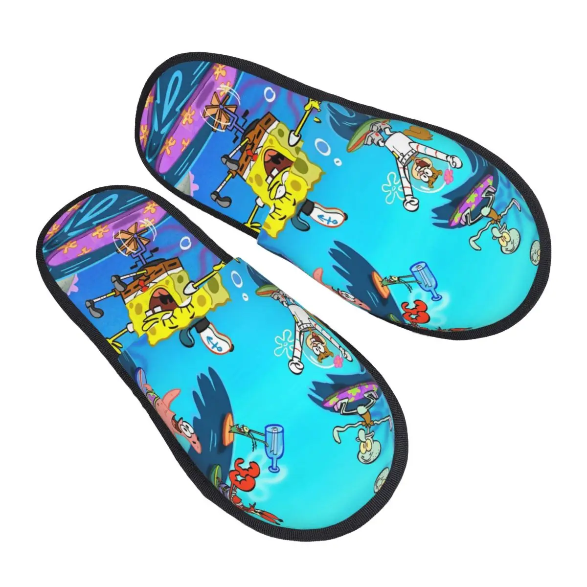 SpongeBobed Anime Cartoon House Cotton Slippers Living Room Soft Household Fur Slides Slippers Anti-skid