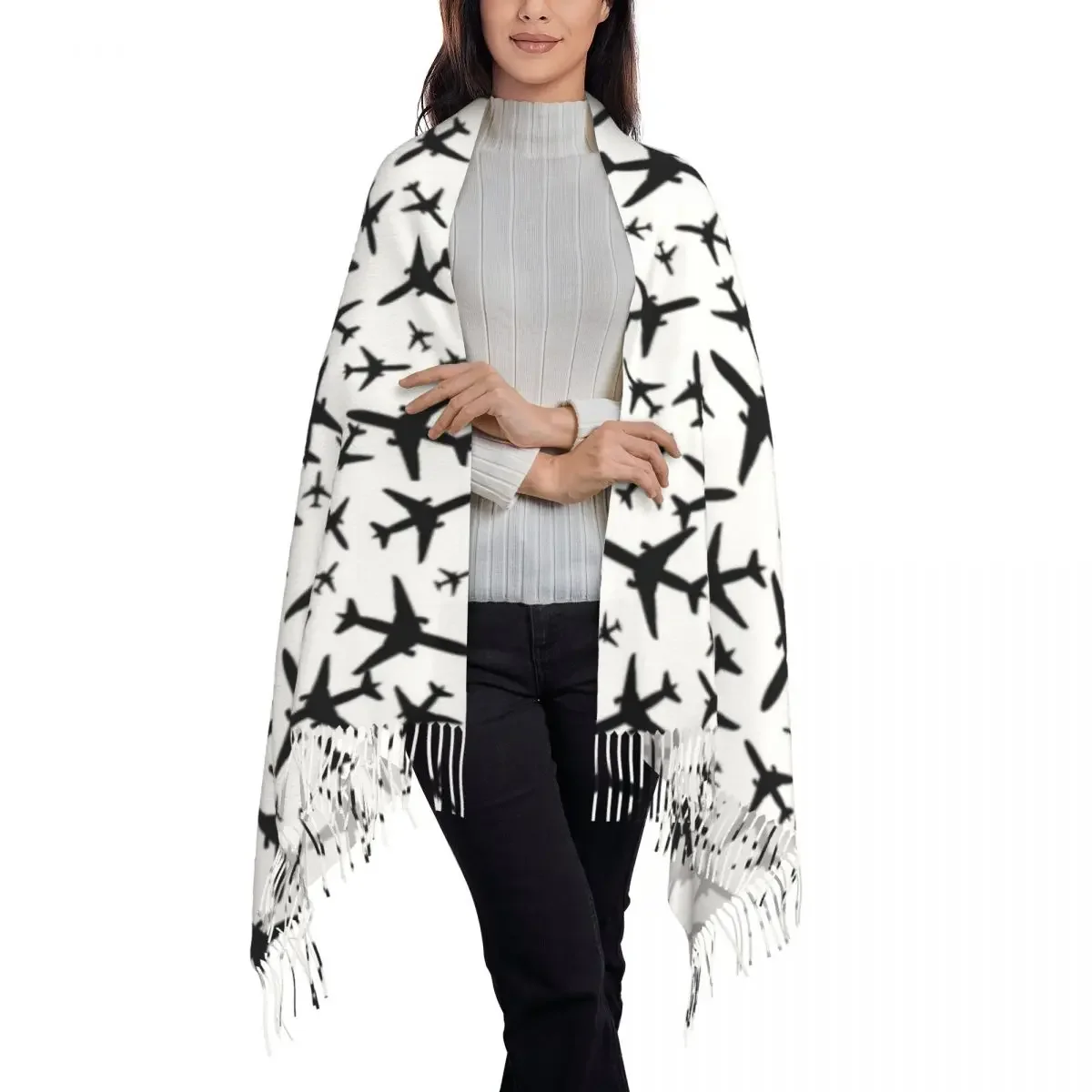 Gepersonaliseerde Print Willekeurige Vliegtuigen Patroon Sjaal Mannen Vrouwen Winter Herfst Warme Sjaals Luchtvaartjager Piloot Sjaal Wrap