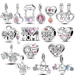925 Silver Charms Love Mother Family Sister Heart Beads Fit Original Bracelet Necklace DIY Woman Jewelry Gift For Friend