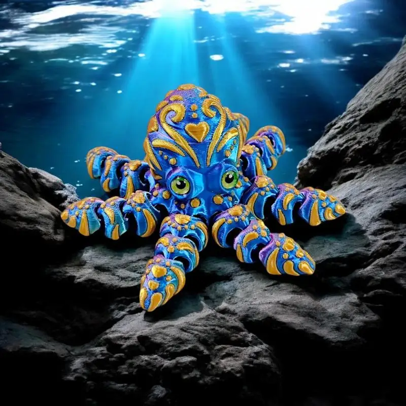 3D Printed Octopus Figurine With Articulated Flexible Tentacles Colorful Patterns For Home Decor Ocean Lovers Collection Gifts
